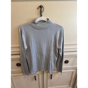 Vintage Lord & Taylor Silver Long Sleeve Silk‎ Turtleneck Medium Holiday